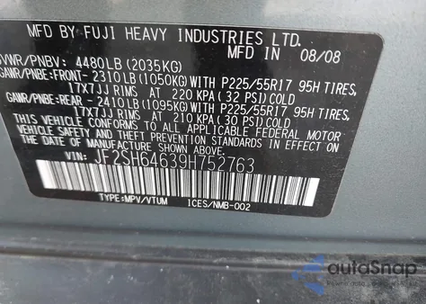 2009 Subaru Forester 2.5X Limited z USA, uszkodzony, nr VIN JF2SH64639H752763